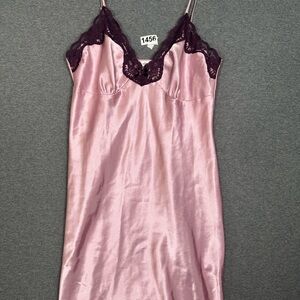 Adonna Pink Satin Chemise with Purple Lace